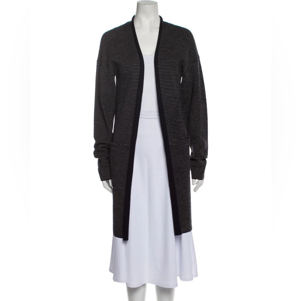 THEORY Wool Navy Striped Open Front Cardigan Sweater